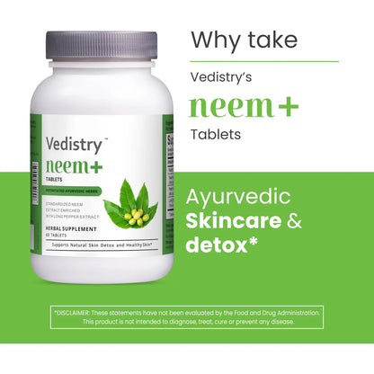 Tabletas De Neem 1100 Mg Con Extracto De Pimienta Larga 60 U Vegano