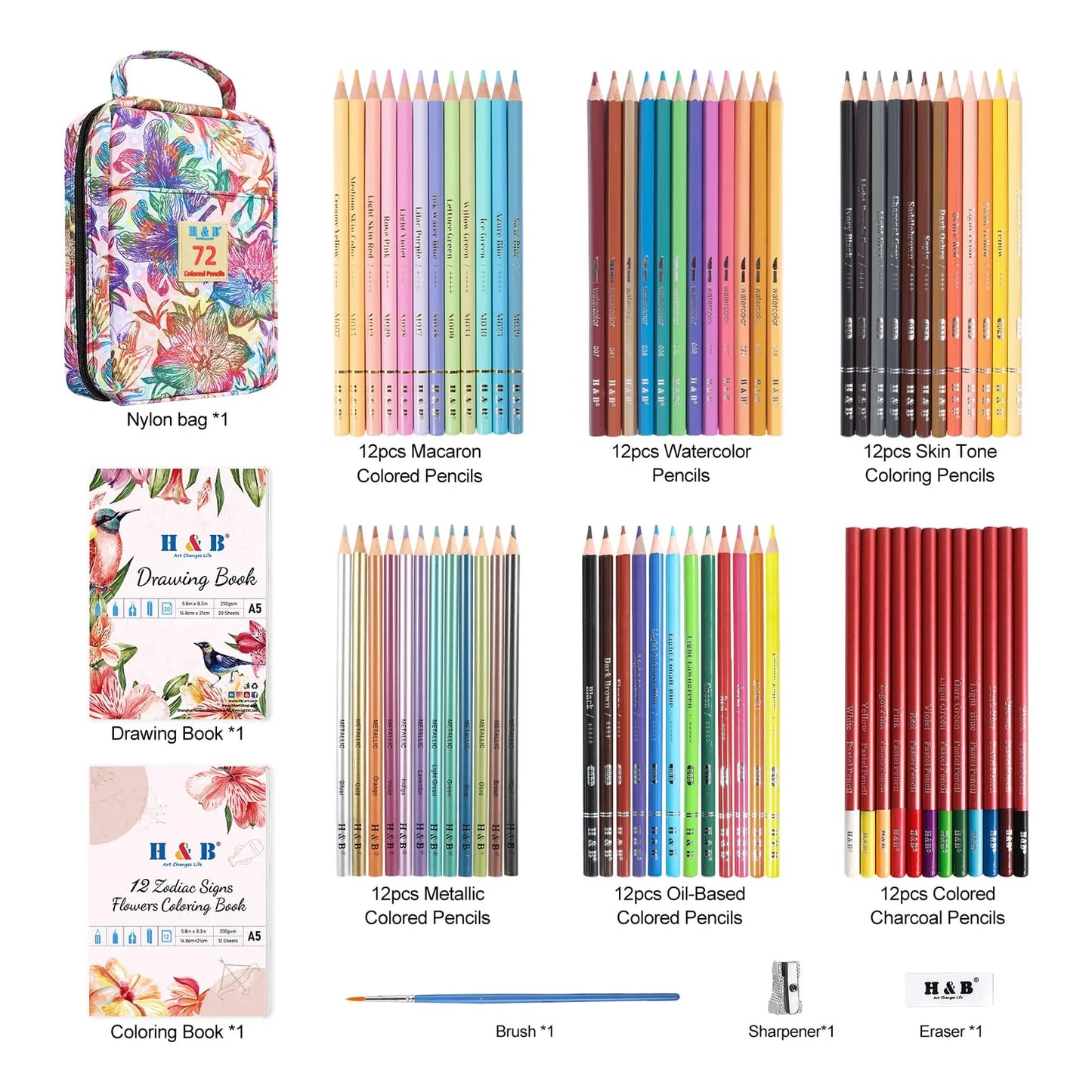 Kit Completo De Dibujo 77 Piezas Con Libro Profesional Y Lápices Premium