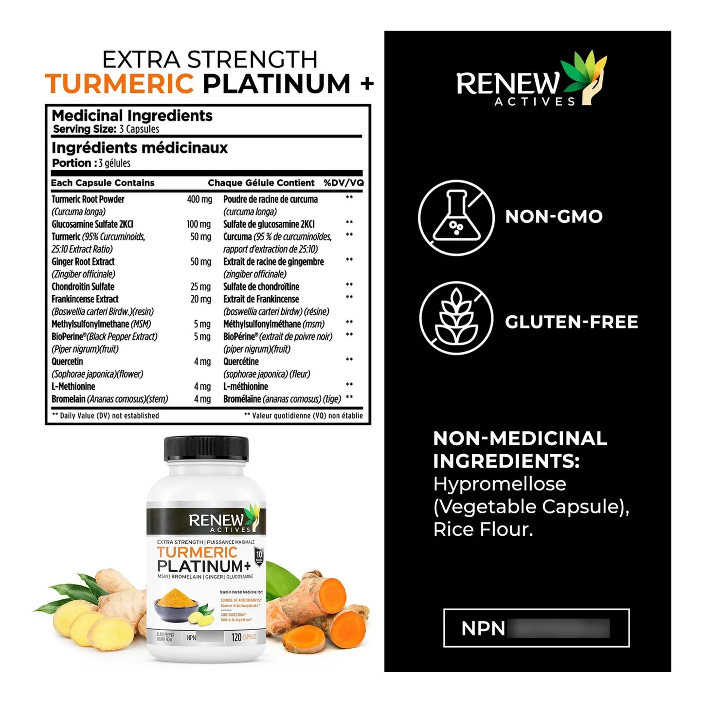 Suplemento De Curcumina Platino Con Jengibre Y Pimienta Negra 120 Capsulas Antioxidante Y Digestivo