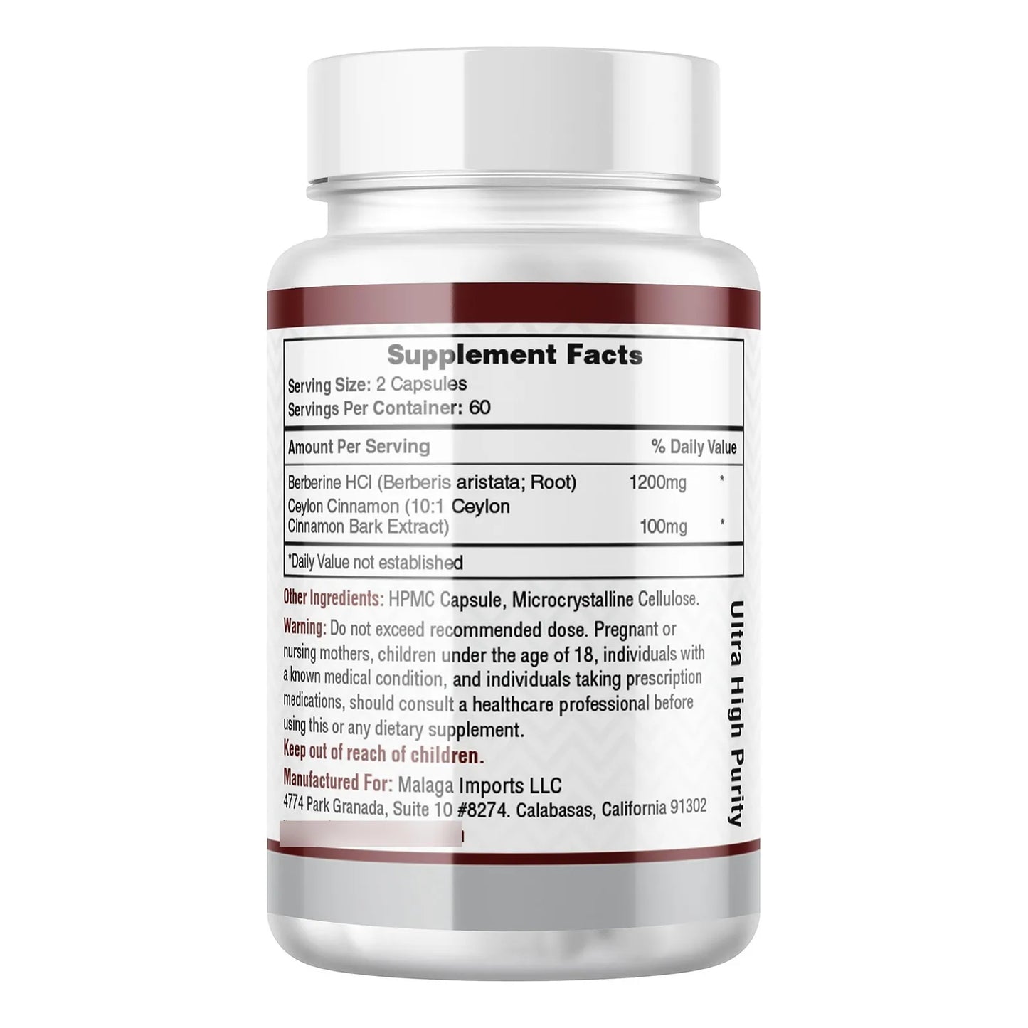 Berberina 1200mg Con Extracto De Canela 120 Cápsulas Vegano Sin Gluten