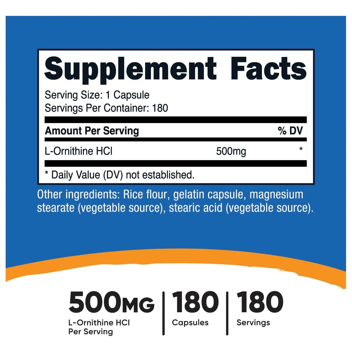L-Ornitina 500 Mg 180 Cápsulas Para Bienestar Y Rendimiento