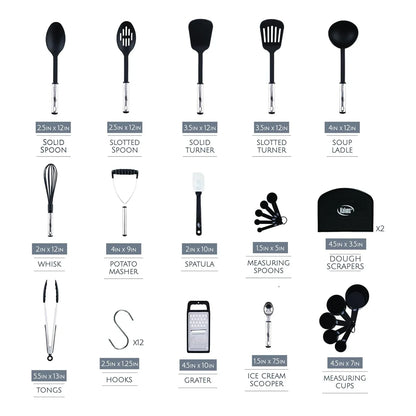 Juego De Utensilios De Cocina 35 Piezas Nailon Y Acero Inoxidable Antiadherente