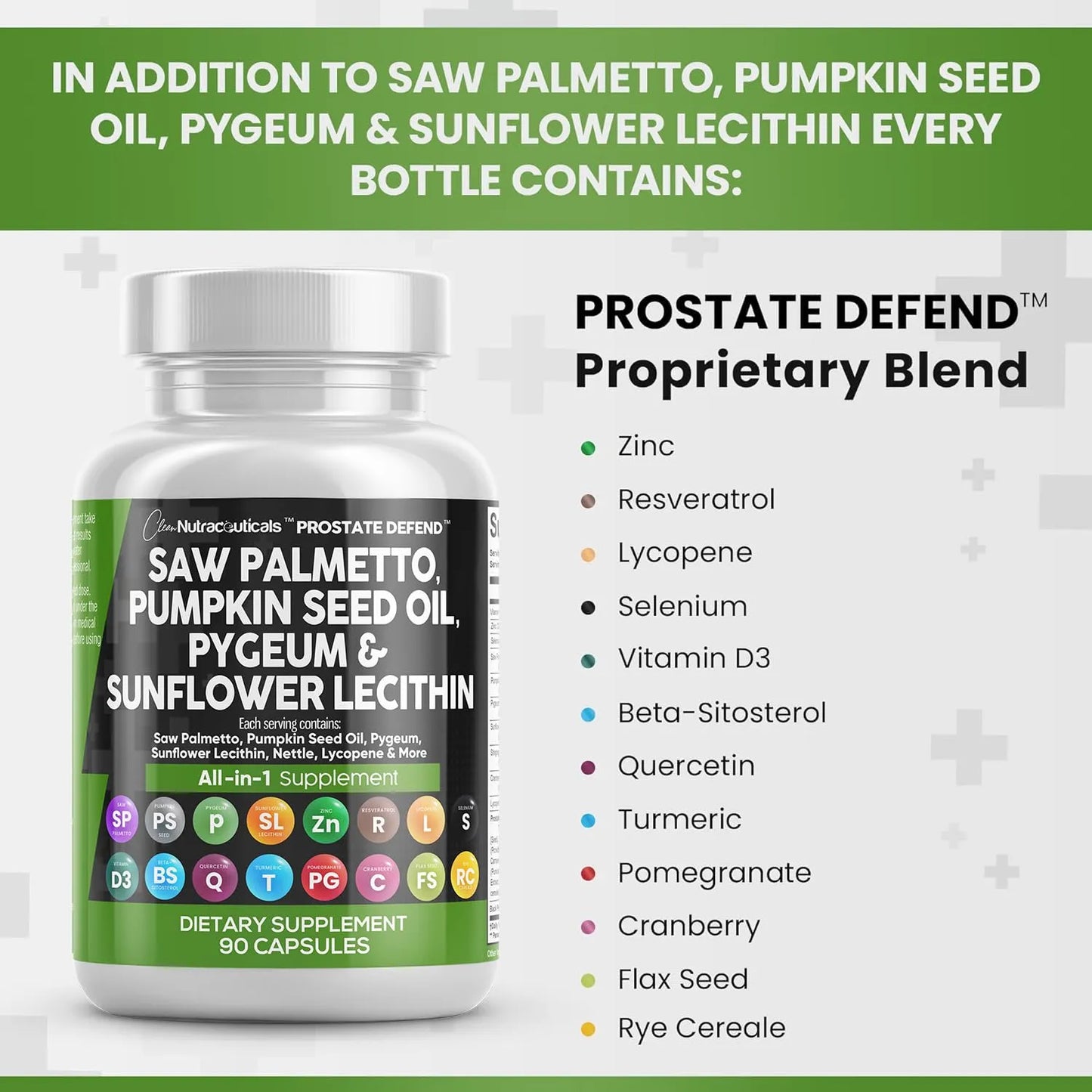 Suplemento Prostático Saw Palmetto Semilla Calabaza Pygeum Lecitina 90 Caps