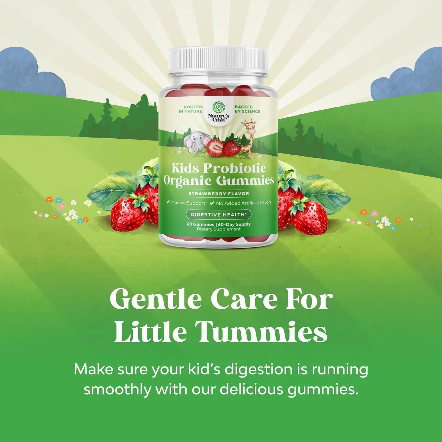 Gomitas Probióticas Orgánicas Para Niños Sabor Fresa 2.5B UFC Salud Intestinal