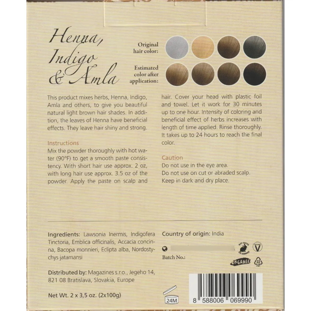 Polvo De Henna Indigo Amla Tinte Cabello Castaño Claro 100 Natural Cubre Canas