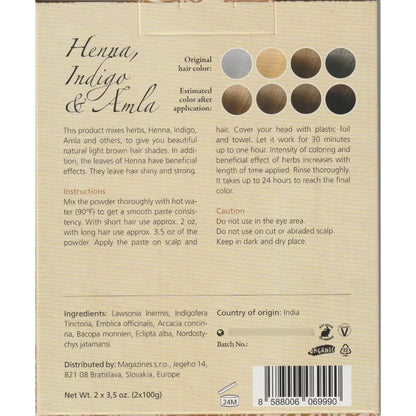 Polvo De Henna Indigo Amla Tinte Cabello Castaño Claro 100 Natural Cubre Canas