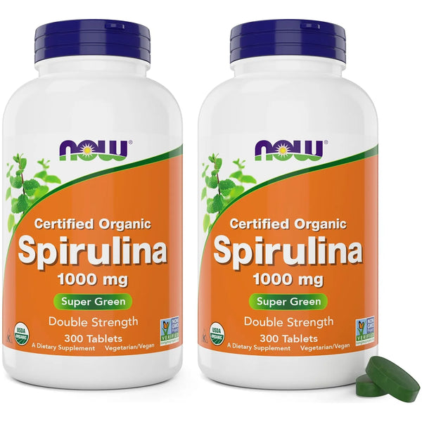 Espirulina Orgánica Doble Fuerza 1000 Mg 300 Comprimidos NOW Foods Suplemento Superalimento Verde
