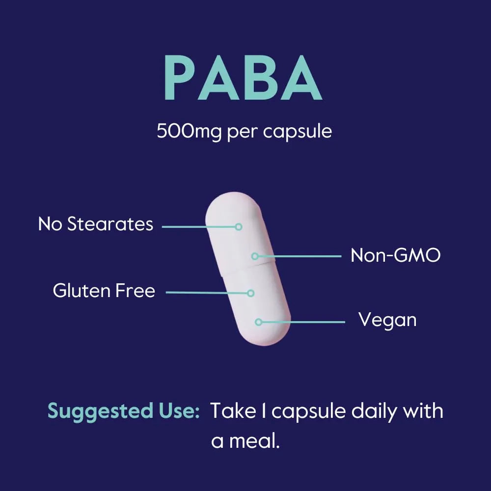 PABA 500 Mg 120 Cápsulas Antioxidante Vegano Sin Gluten
