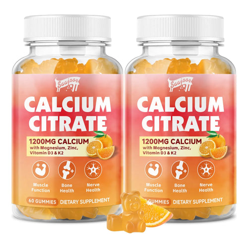 Gomitas De Citrato De Calcio 1200 Mg Con Vitamina D3 K2 Magnesio Zinc Soporte Oseo E Inmunidad