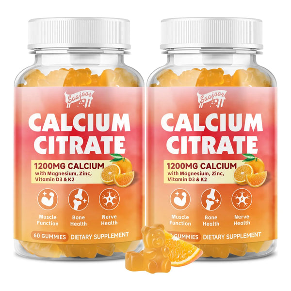 Gomitas De Citrato De Calcio 1200 Mg Con Vitamina D3 K2 Magnesio Zinc Soporte Oseo E Inmunidad