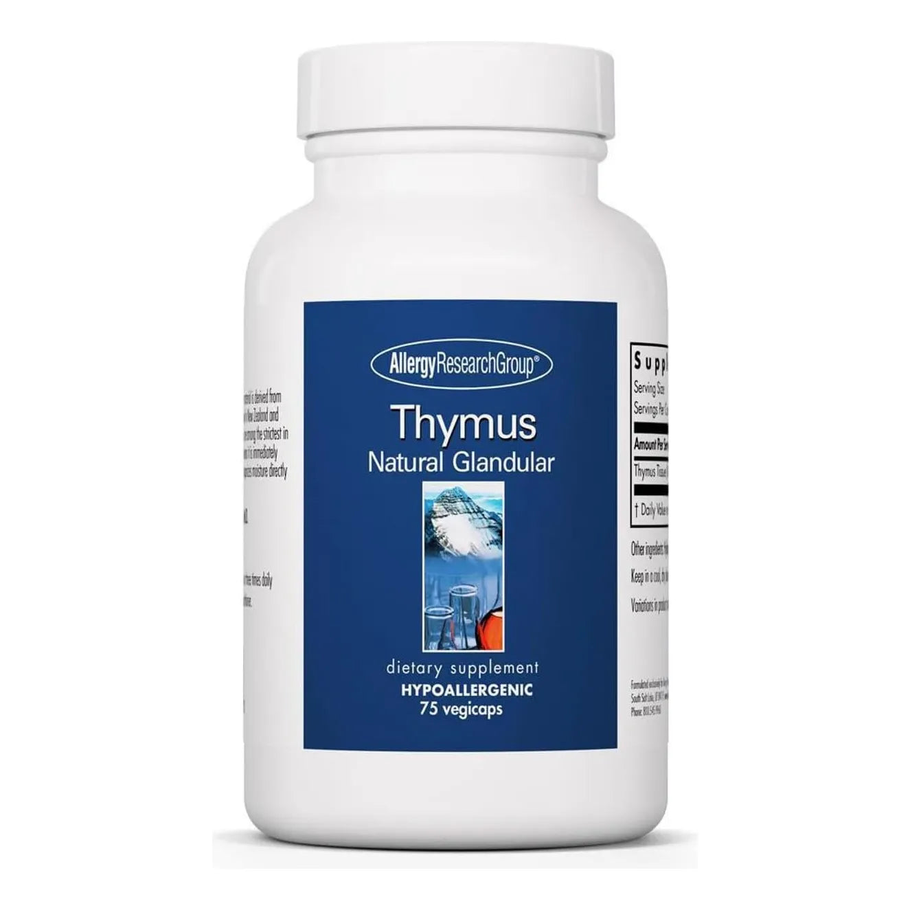 Timo Glandular Crudo Liofilizado 1000 Mg 75 Cápsulas Hipoalergénico Allergy Research Group