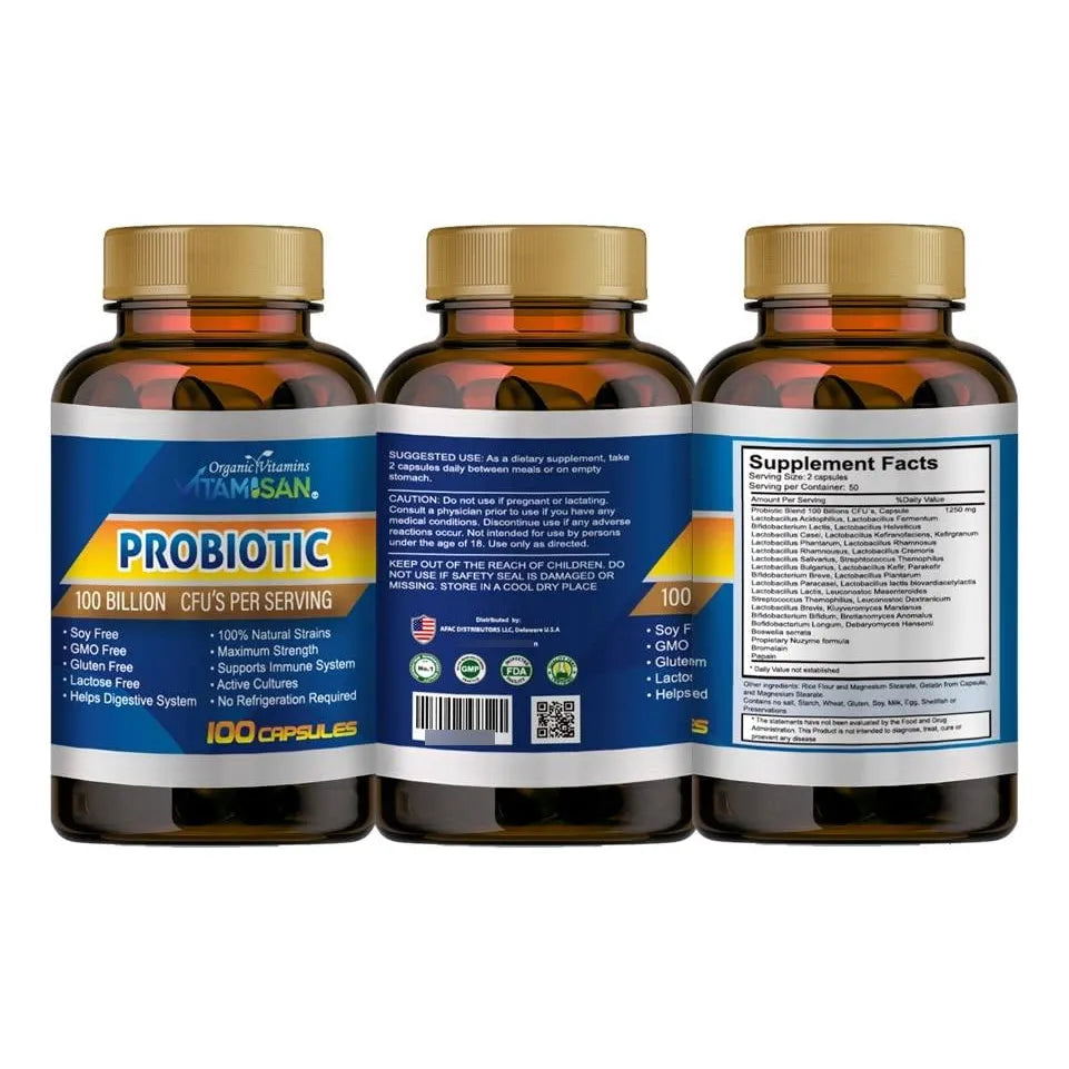 Probióticos Naturales Con Prebiótico Orgánico 100 Cápsulas Para Digestión E Inmunidad