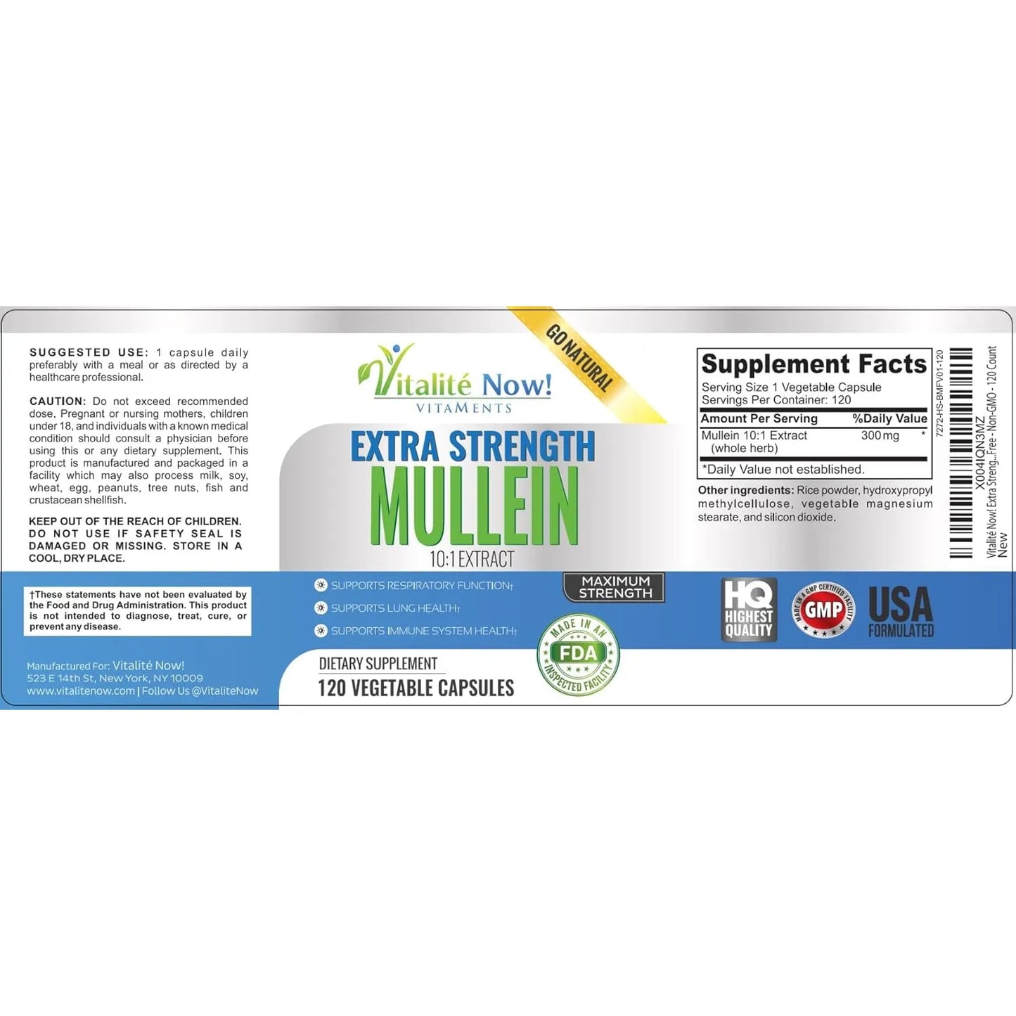 Capsulas Mullein Extracto Potente 10 1 Salud Respiratoria 120 Unidades