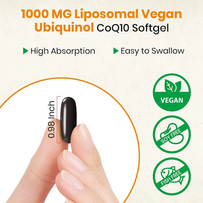 Cápsulas Blandas Ubiquinol CoQ10 1000 Mg Alta Absorción Vegano Corazón Energía