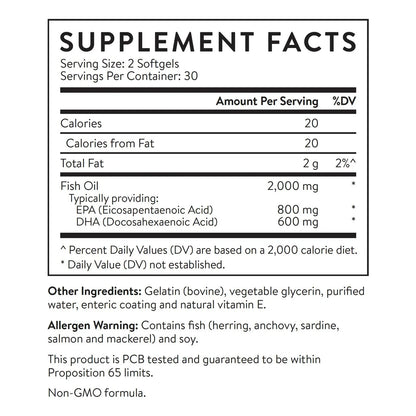 Smart Omega 3 Aceite De Pescado Sin Eructos 1400 Mg EPA DHA 60 Capsulas