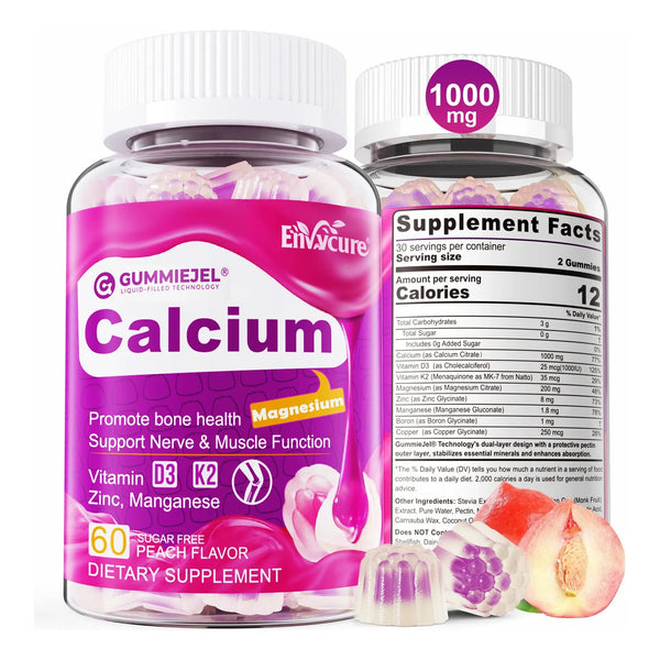 Gomitas De Citrato De Calcio 1000 Mg Con Vitamina D3 K2 Magnesio Zinc Para Huesos Fuertes