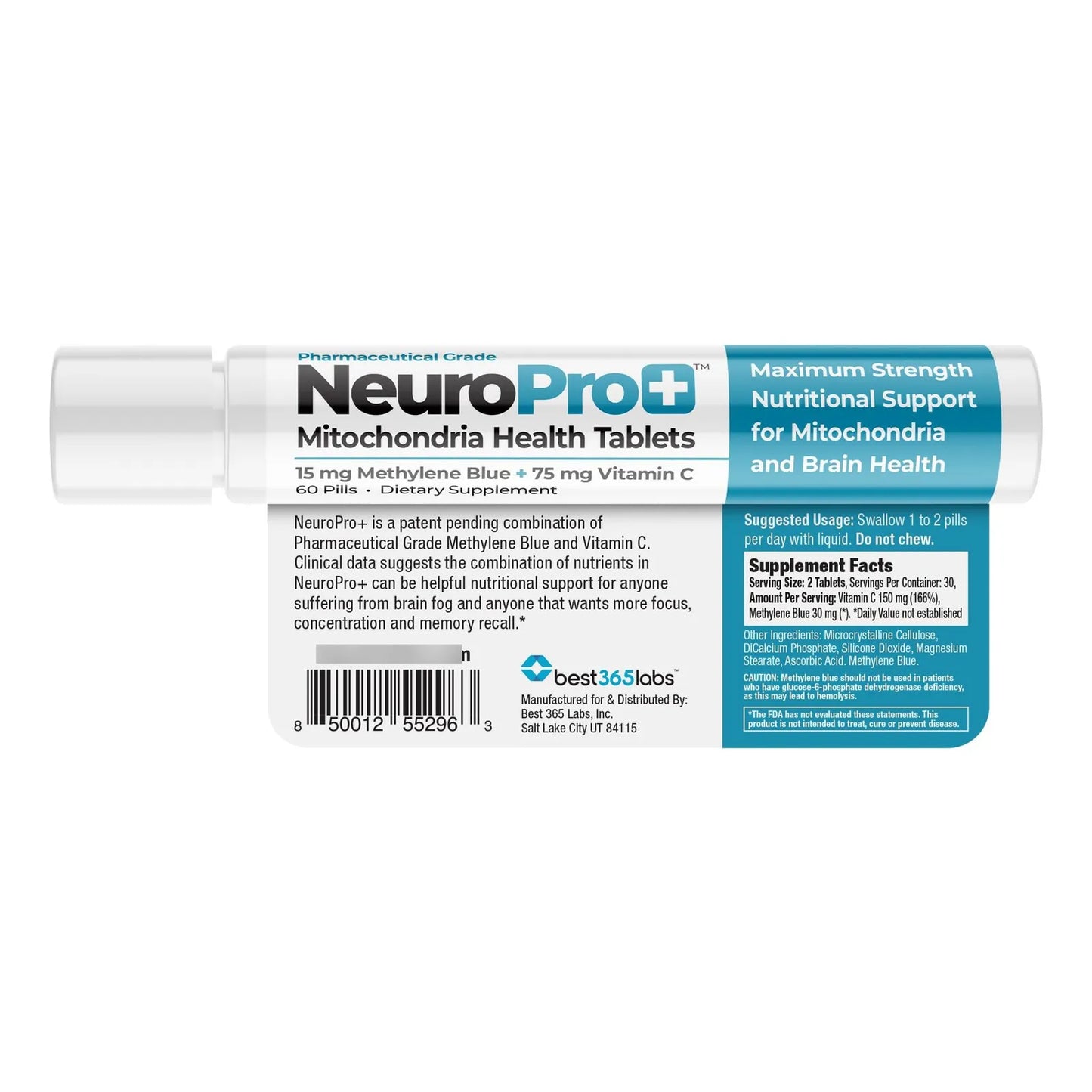 Tabletas NeuroPro+ Con Azul De Metileno Y Vitamina C 60 Unidades Soporte Cognitivo Y Memoria