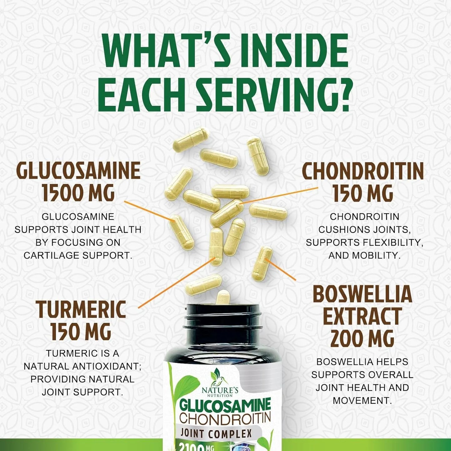 Complejo Glucosamina Condroitina Msm Triple Fuerza Con Cúrcuma Y Boswellia 2100mg Soporte Articular