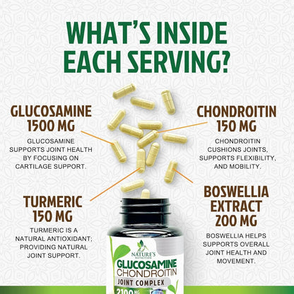 Complejo Glucosamina Condroitina Msm Triple Fuerza Con Cúrcuma Y Boswellia 2100mg Soporte Articular