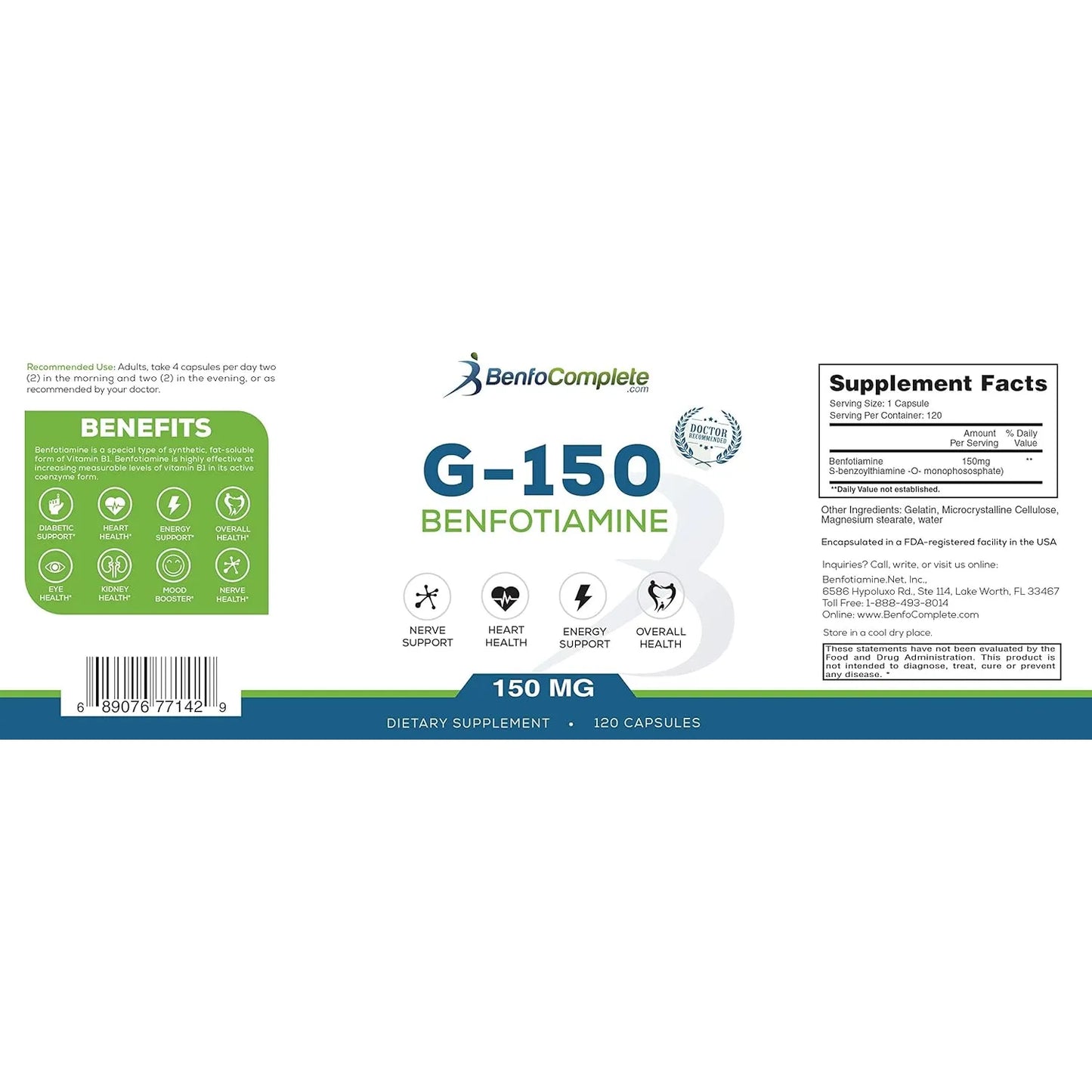 Benfotiamina 150Mg 120 Capsulas Por Botella Paquete Triple Energia Y Bienestar