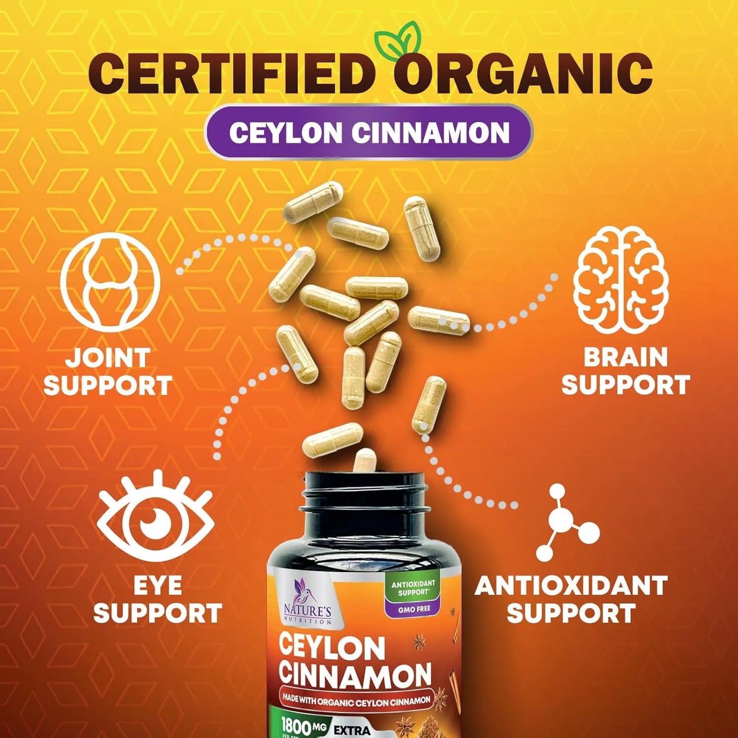 Capsulas De Canela Organica Ceylon 1800 Mg 60 Unidades Pura Y Potente