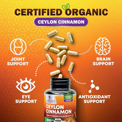 Capsulas De Canela Organica Ceylon 1800 Mg 60 Unidades Pura Y Potente