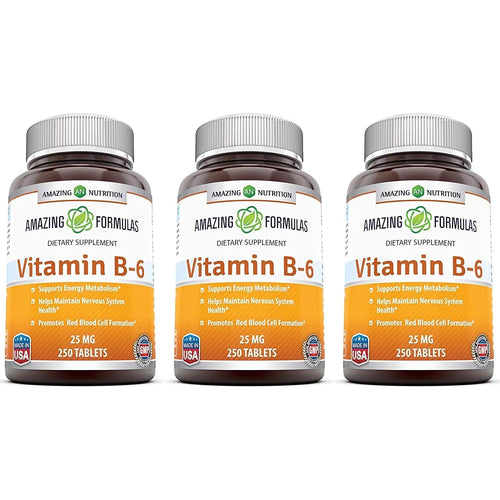 Vitamina B6 Piridoxina 25 Mg 250 Tabletas Triple Pack Apoyo Nervioso Y Metabólico
