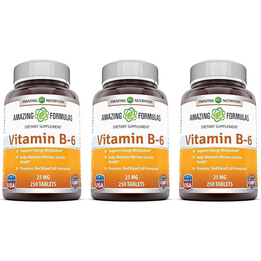 Vitamina B6 Piridoxina 25 Mg 250 Tabletas Triple Pack Apoyo Nervioso Y Metabólico