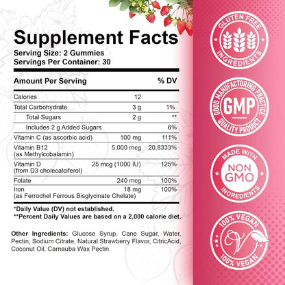 Gomitas Masticables B12 5000 Mcg Metilcobalamina Hierro Vitaminas Energía