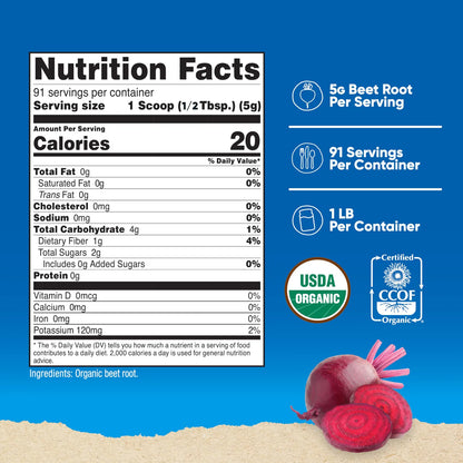 Polvo De Raíz De Remolacha Orgánica 1 Libra Superalimento Certificado USDA
