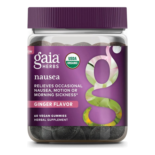Gomitas Orgánicas Para Náuseas Con Jengibre Y Limón Gaia Herbs 60 Unidades Veganas