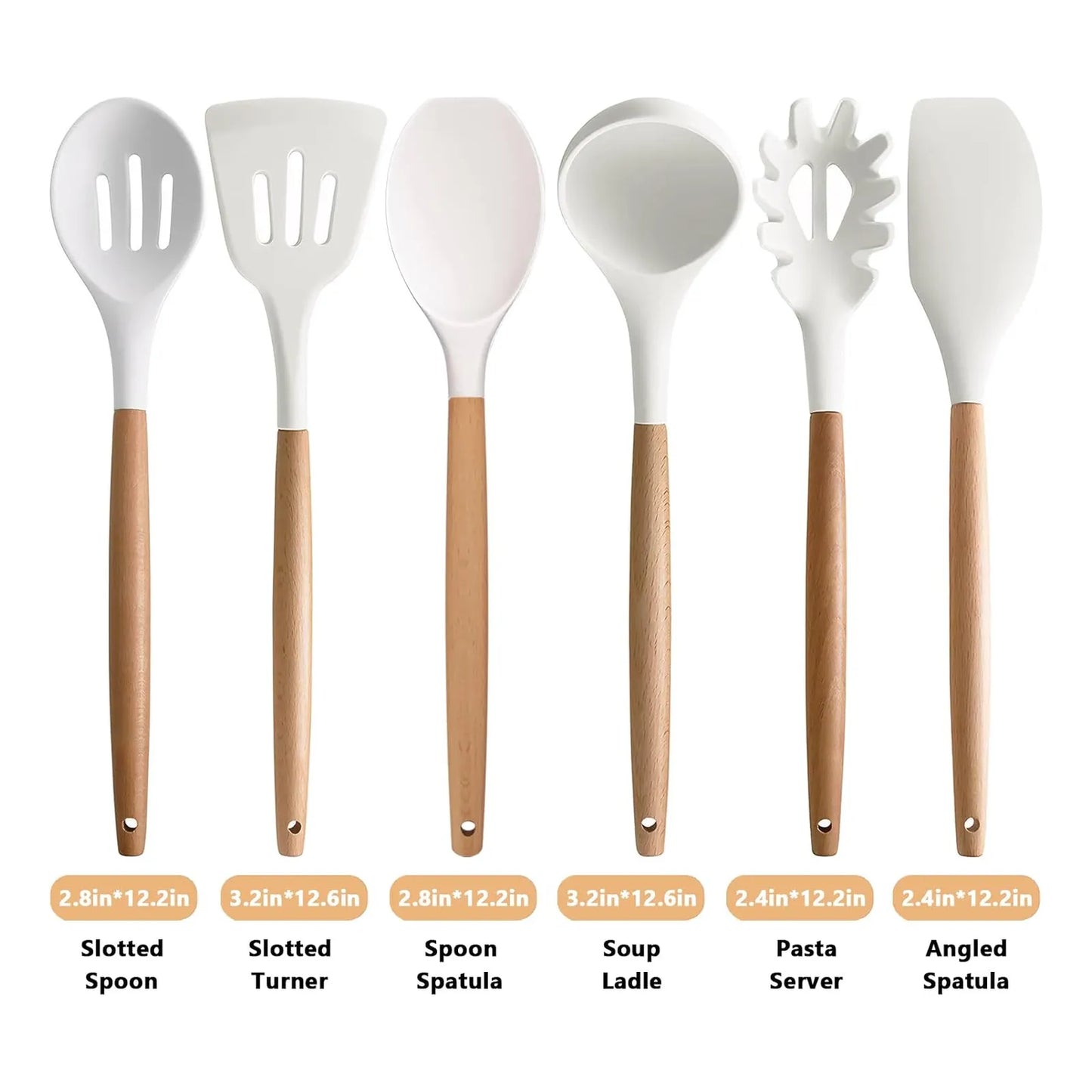 Juego De Utensilios Cocina 6 Piezas Silicona Antiadherente Mangos Madera Iocbyhz