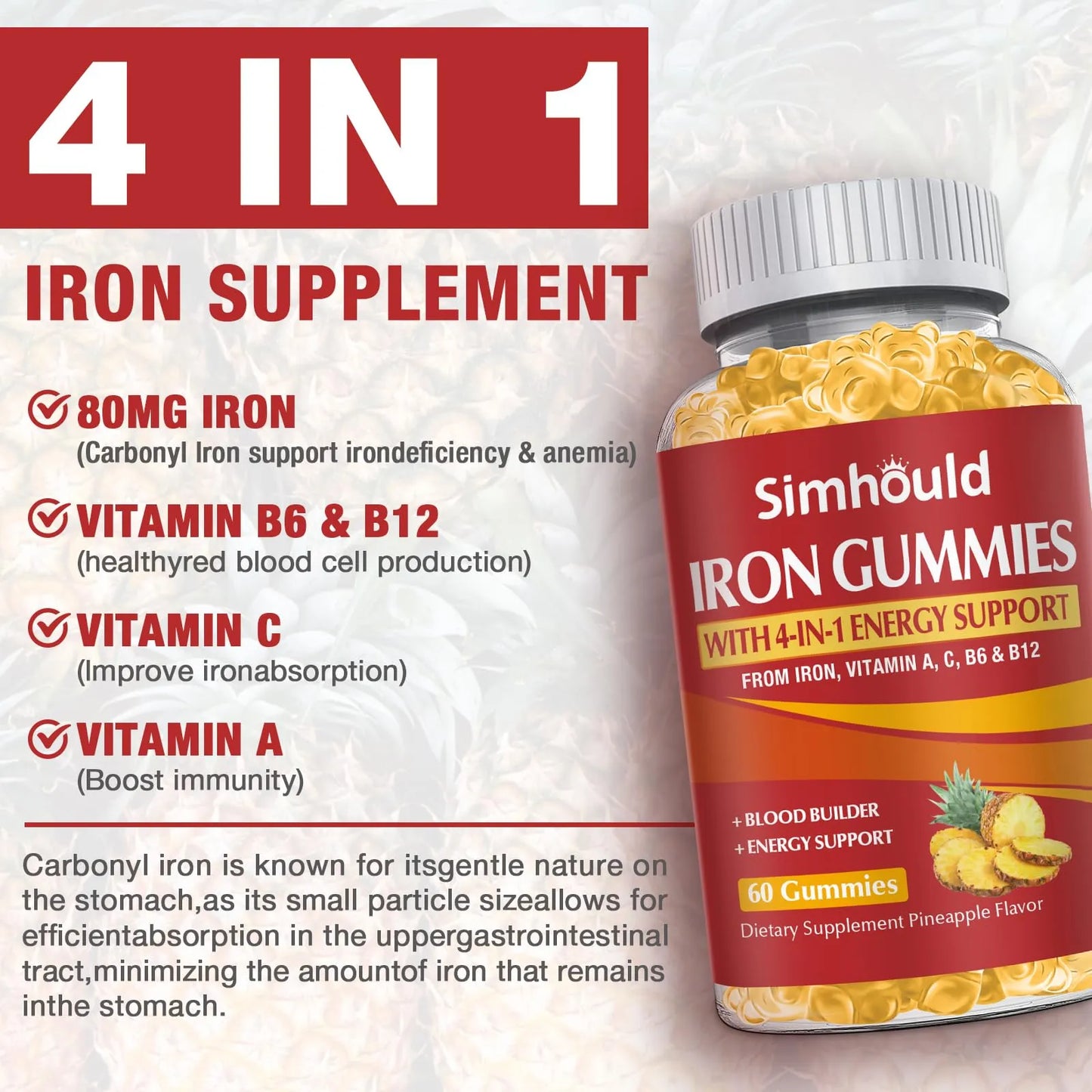 Gomitas De Hierro 80 Mg Con Vitaminas A C B Para Energía Y Vitalidad