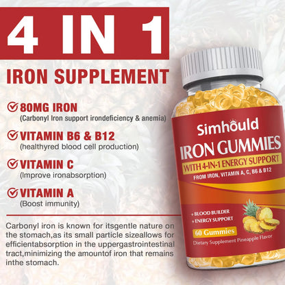 Gomitas De Hierro 80 Mg Con Vitaminas A C B Para Energía Y Vitalidad