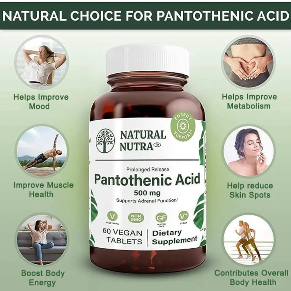 Ácido Pantoténico Liberación Prolongada 500 Mg Soporte Suprarrenal Y Energía