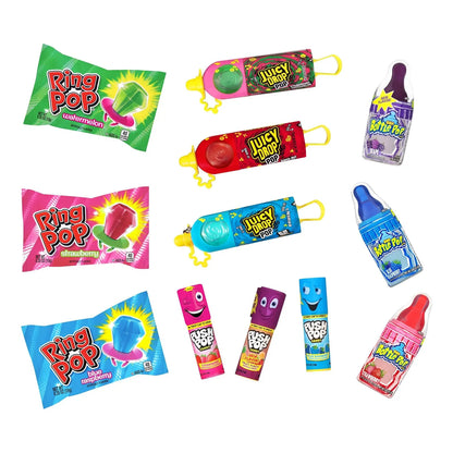 Surtido De 18 Paletas Ring Pop Push Pop Juicy Drop Sabores Afrutados
