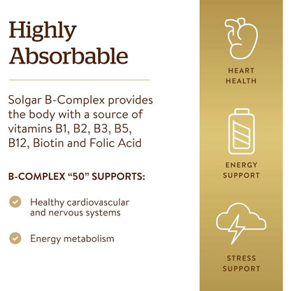 Solgar B Complex 50 250 Capsulas Veganas Metabolismo Energético Y Cardiovascular
