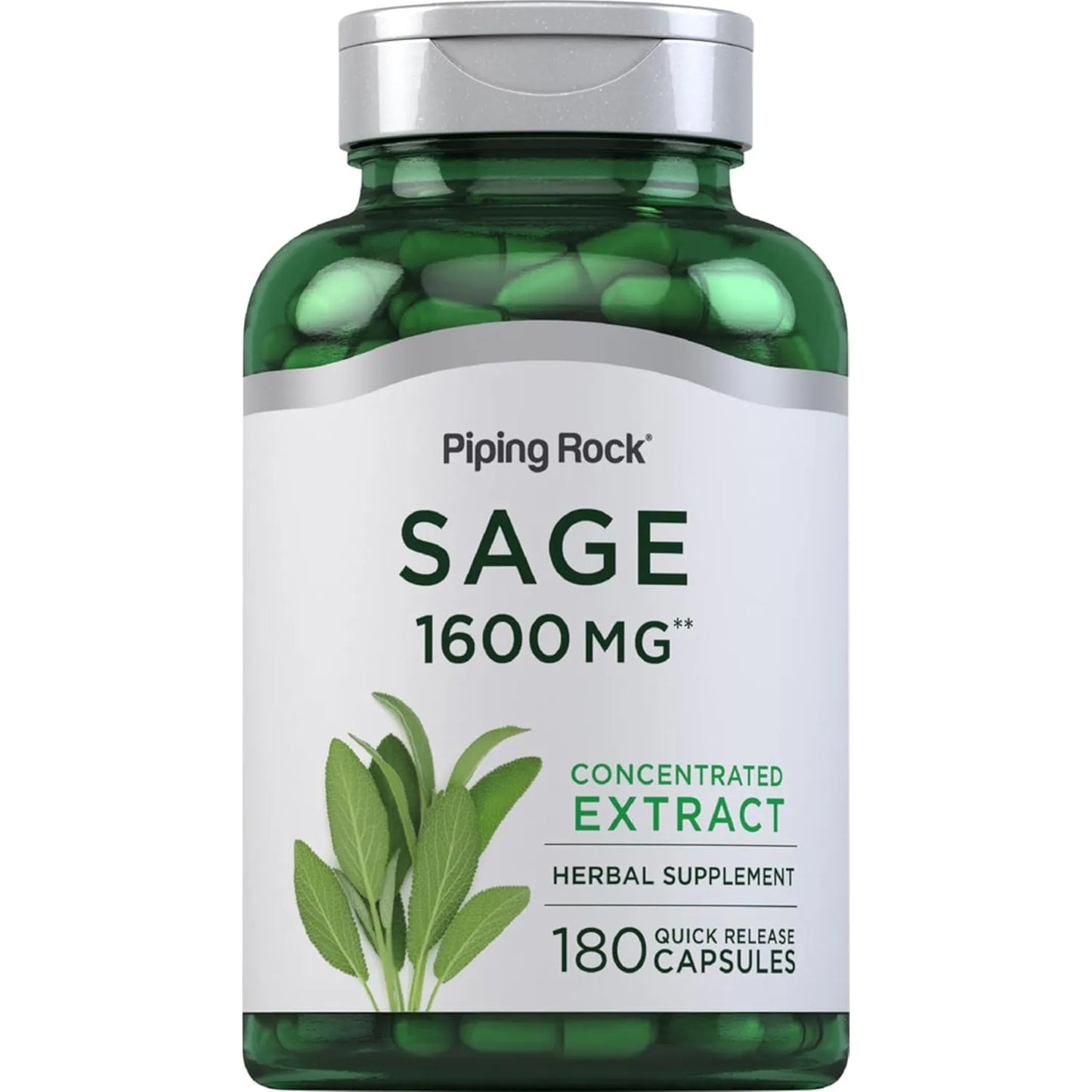 Extracto Concentrado Salvia 1600Mg 180 Capsulas Piping Rock Suplemento Natural
