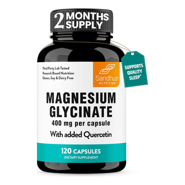 Capsulas Glicinato De Magnesio 400 Mg Con Quercetina 120 Unidades Sueño Salud Muscular
