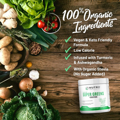 Superalimento En Polvo Orgánico Verde Nutrii Super Greens Digestion Energía Inmunidad