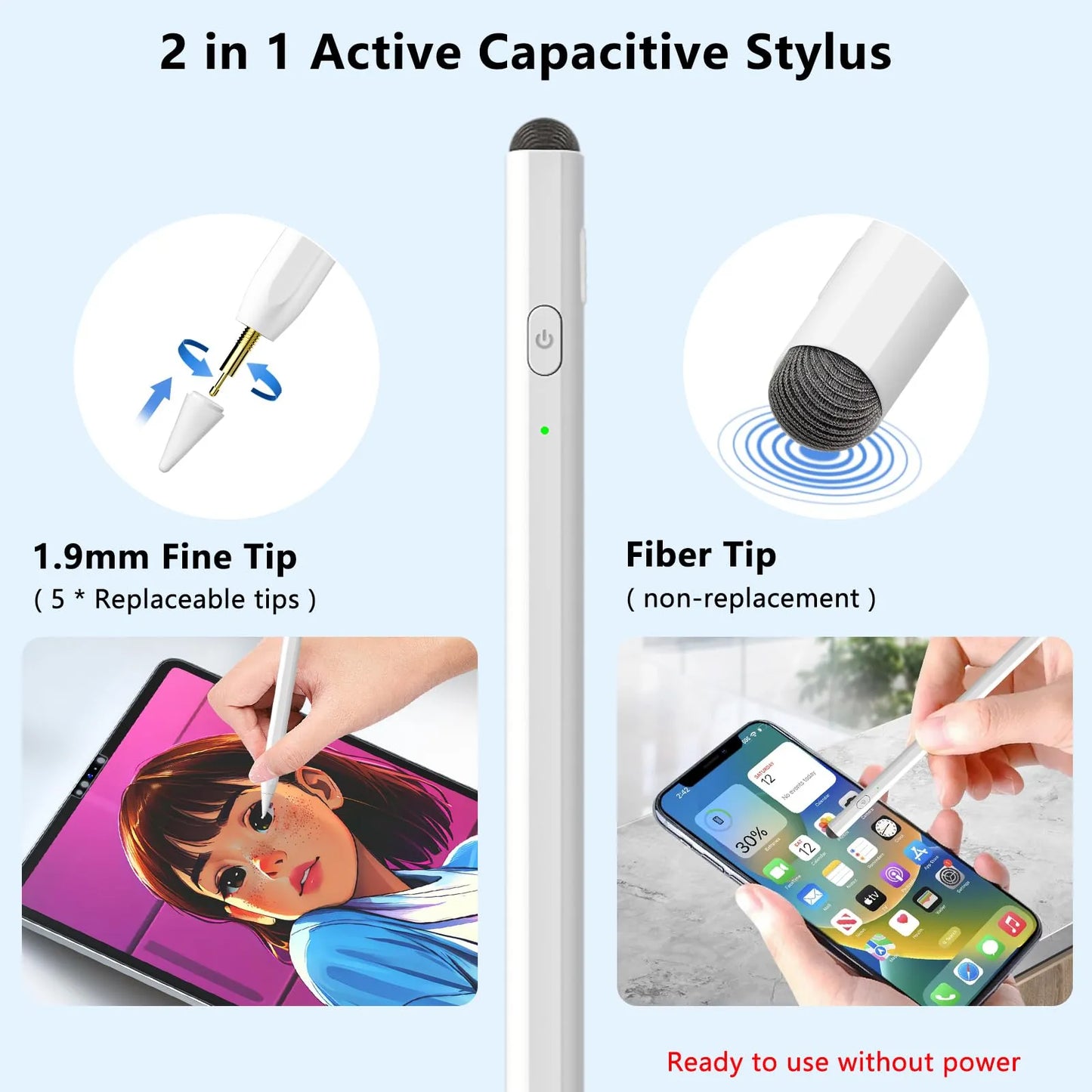 Lápiz Óptico 2 En 1 Para iPad Carga Rápida Compatible Con Pro Air Mini