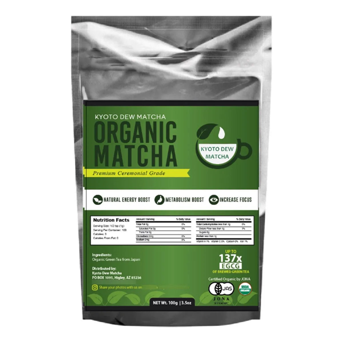 Té Verde Matcha Japonés Orgánico Grado Ceremonial Premium 3.5 Onzas