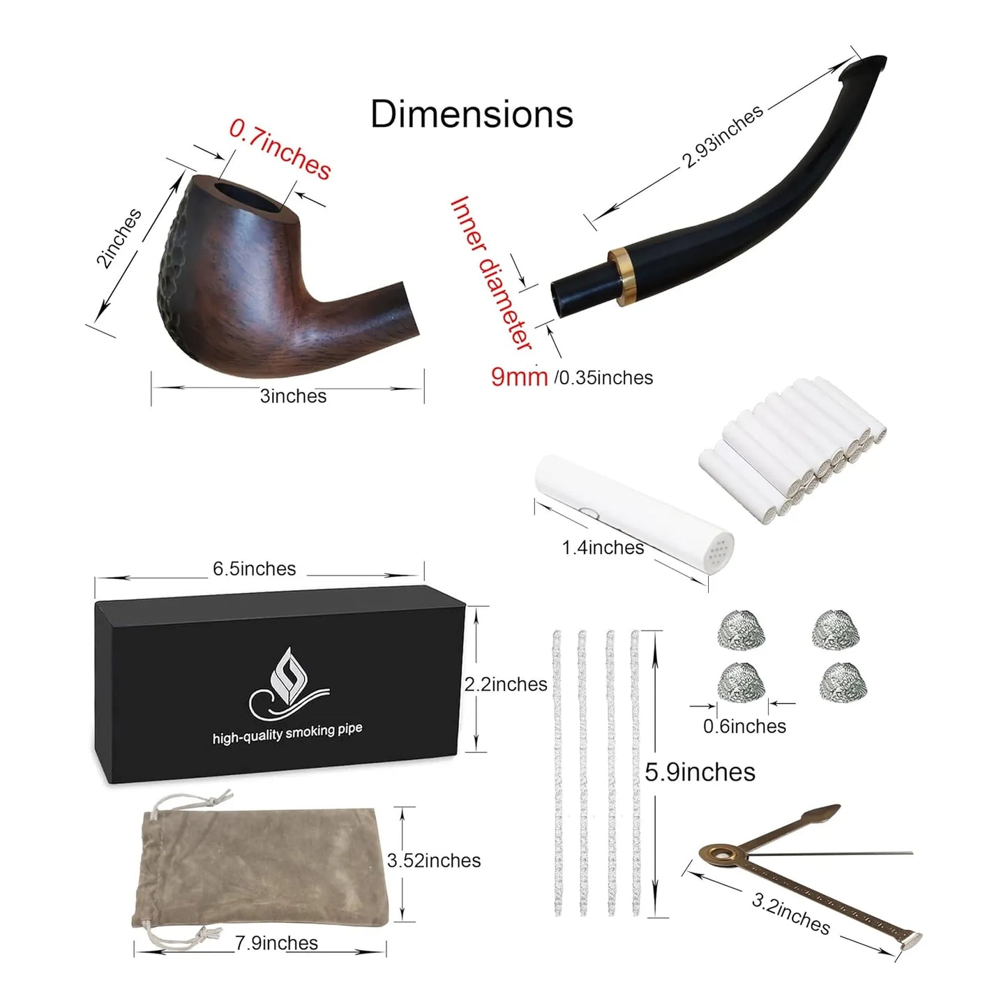 Kit Pipa Tabaco Ebano Con Accesorios Premium Regalo Ideal
