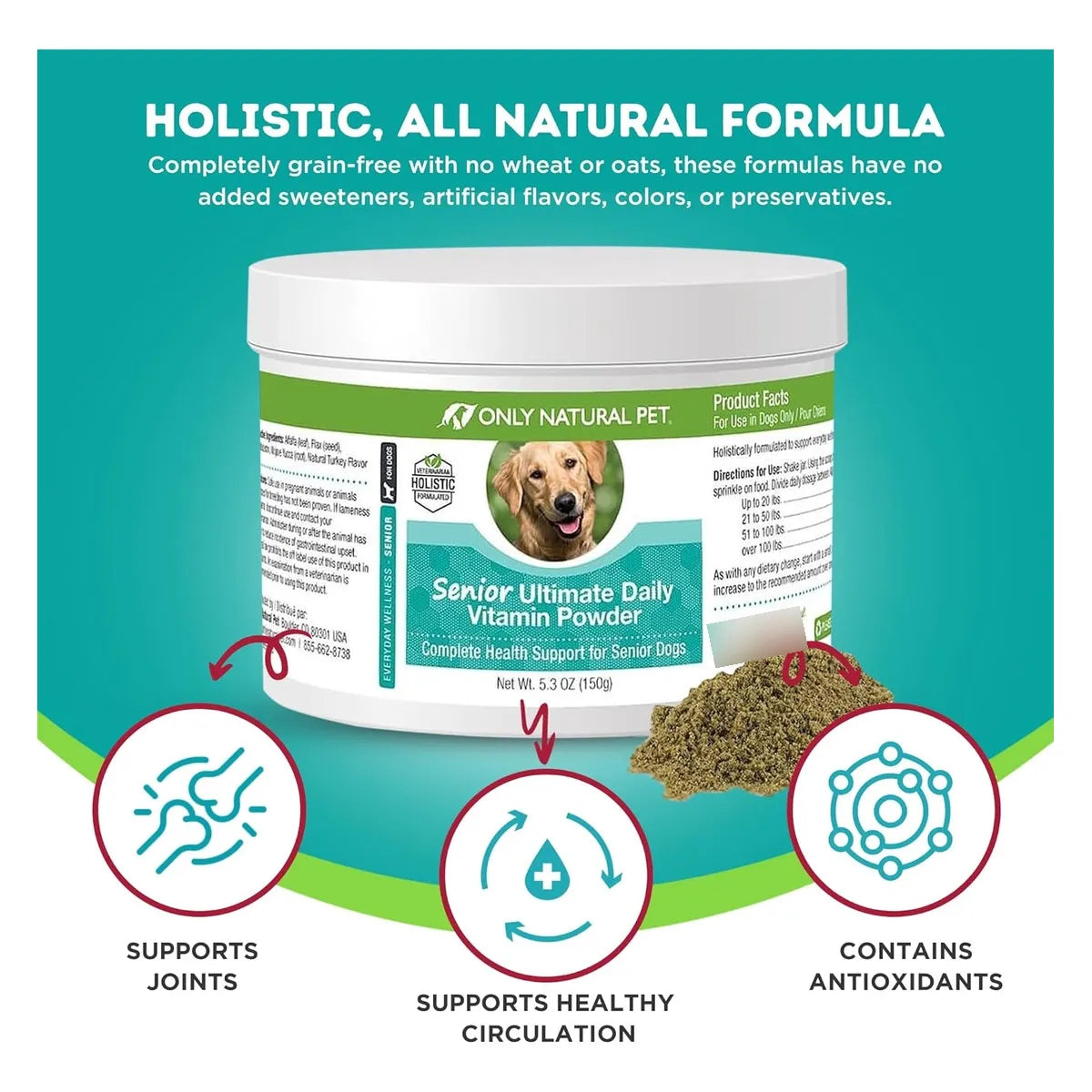 Vitaminas Diarias Para Perros Mayores Only Natural Pet Suplemento En Polvo Sabor Pavo 5.3 Onzas