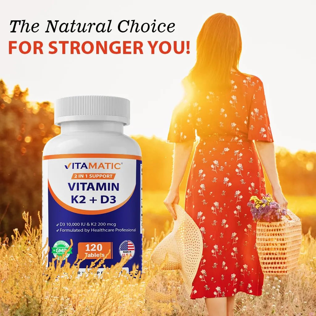 Vitamina D3 K2 10000 Ui 200 Mcg 120 Tabletas Apoyo Óseo Cardiovascular