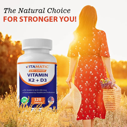 Vitamina D3 K2 10000 Ui 200 Mcg 120 Tabletas Apoyo Óseo Cardiovascular