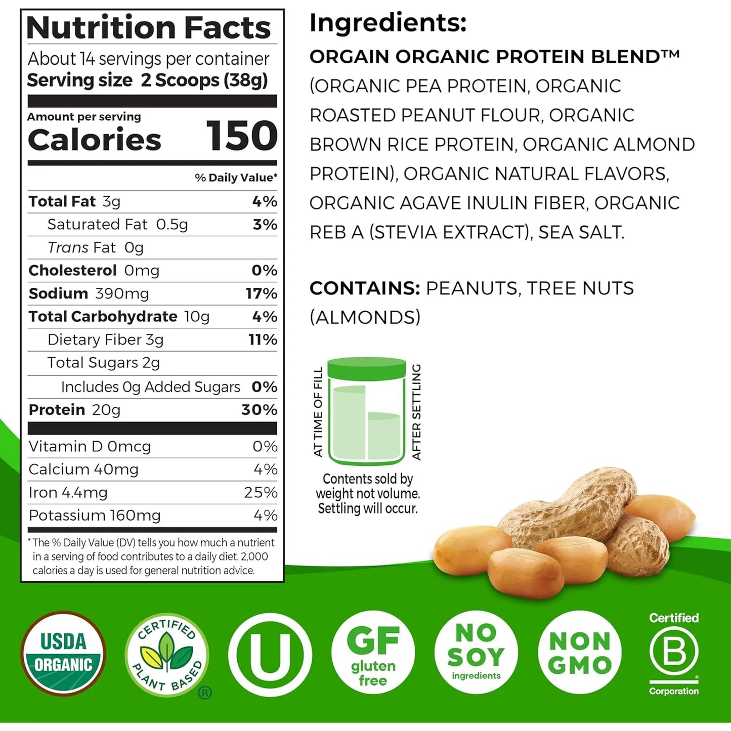 Proteína En Polvo Orgánica De Mantequilla De Nuez Vegana Sin Gluten