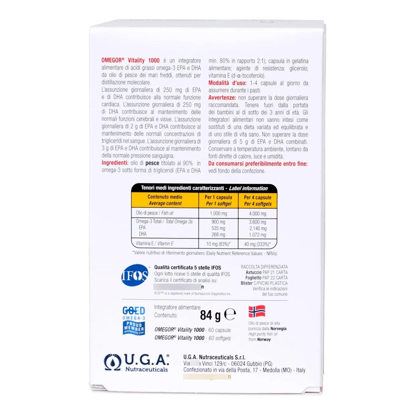 Omegor Cápsulas Aceite Pescado Omega 3 1000 Mg Certificación IFOS Sin Sabor 90 Cápsulas