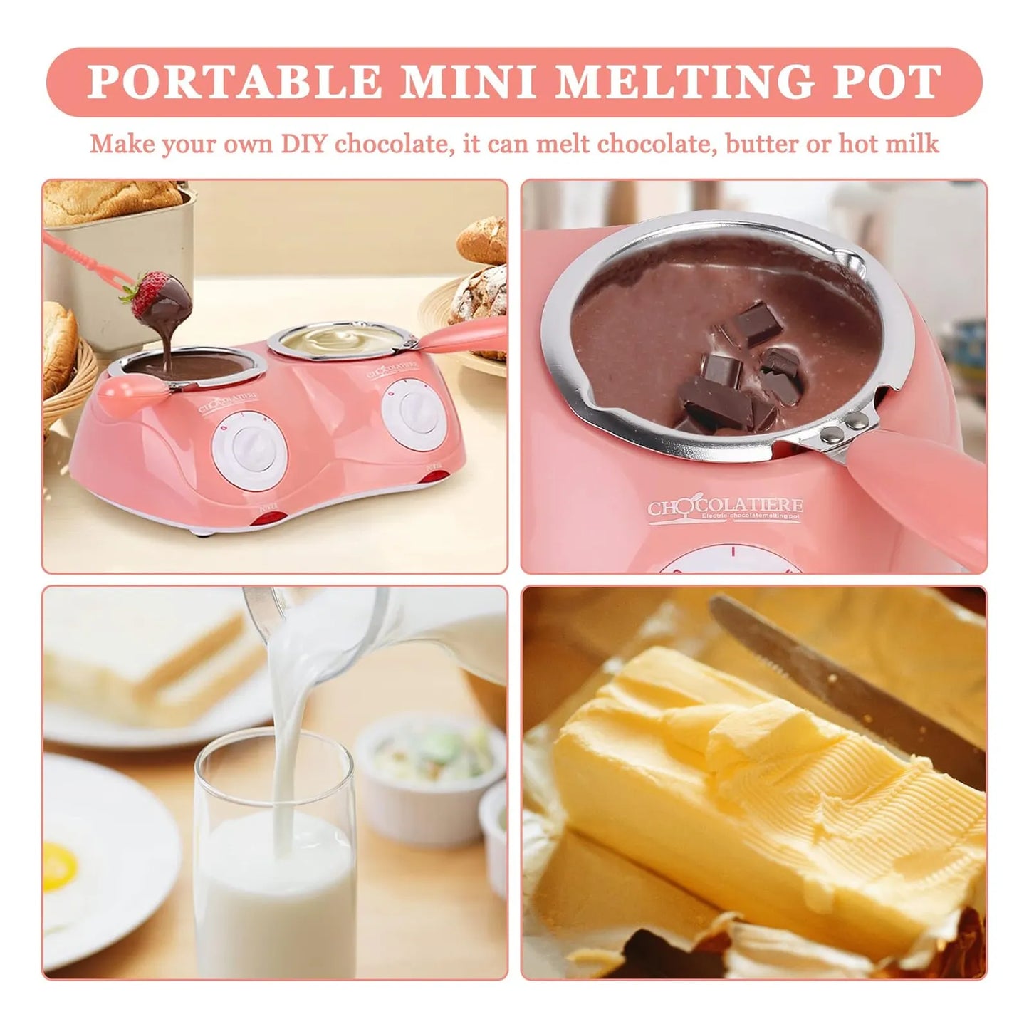 Mini Fuente De Chocolate Doble Olla 8.45 Onzas Temperatura Ajustable Portatil