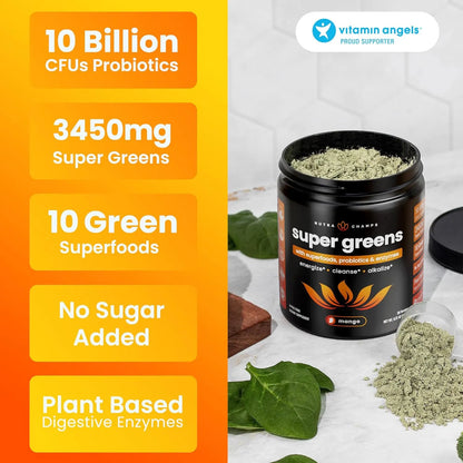 Polvo De Super Greens Premium Con Alfalfa Espirulina Clorella Mezcla Antioxidante